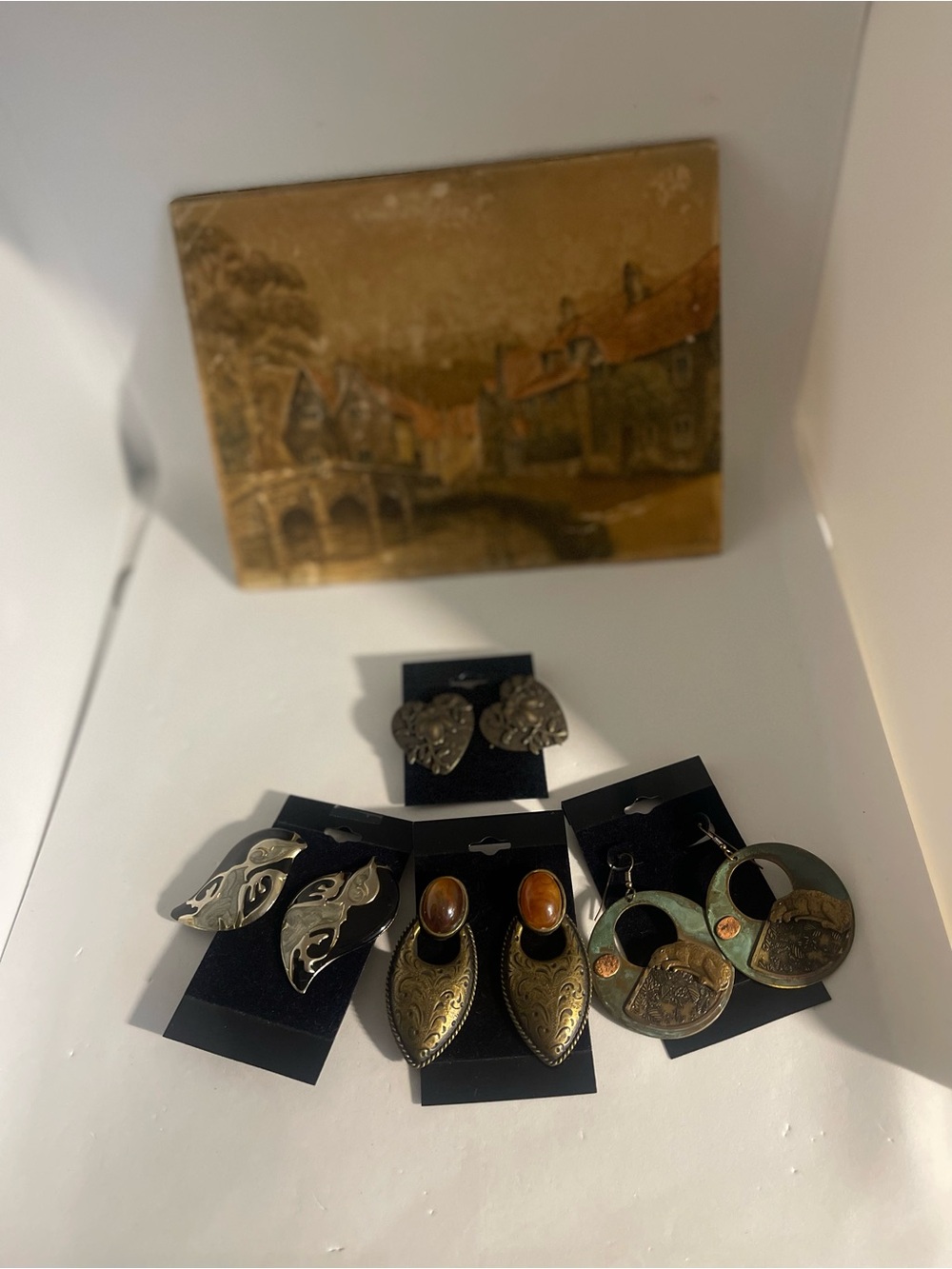 Assorted Vintage-Style Mixed Metal Earrings in Brown and Green Tones